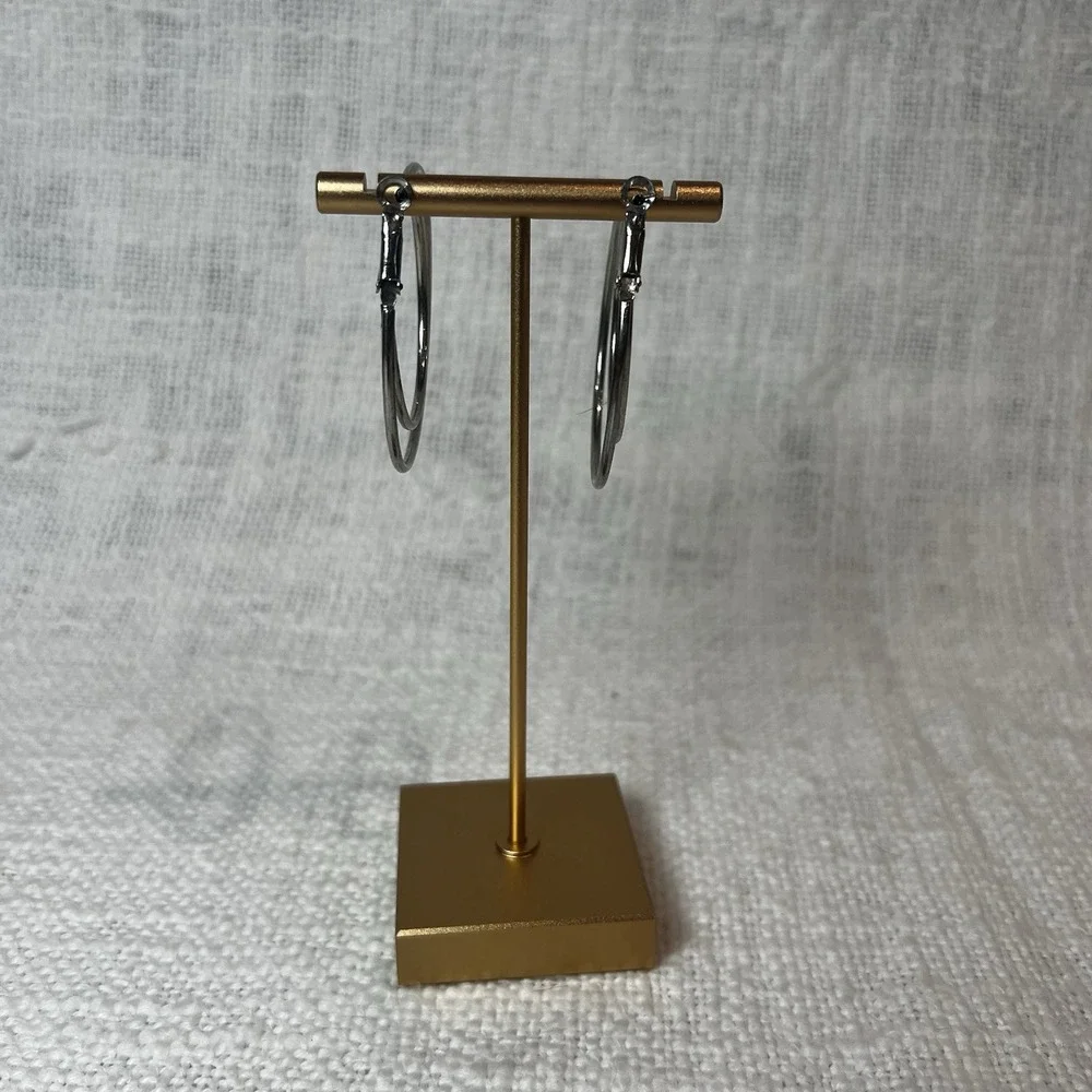 Large Silver Double Hoop Earrings Preppy Streetwear Casual